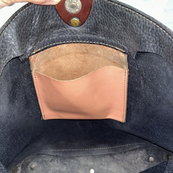 Unbranded Rustic Pebbled Leather Blue and Brown Adjustable Strap Shoulder Bag - Picture 10 of 13